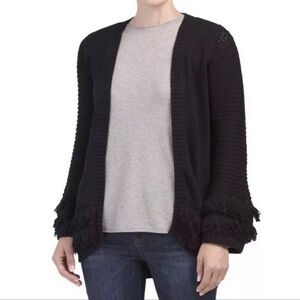 Chaser Women’s Bell Fringe Sleeves Open Front Cardigan Sweater Size S Cotton